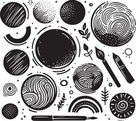 Abstract element shape set. Drawing silhouette abstract sticker art School element design