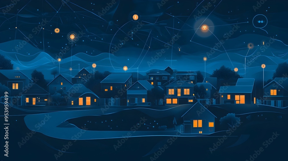 Aufkleber graphic depicting an iot powered communication network designed for natural disaster early warning s