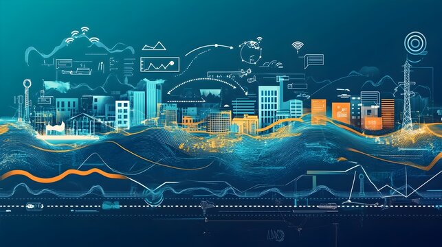 Cutting edge graphic depicting IoT based tsunami risk assessment models that leverage intelligence machine learning