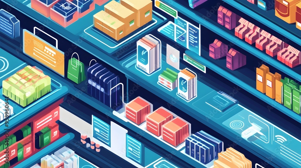 Poster of iot enabled smart retail shelves that utilize sensors and data analytics to automatically track a
