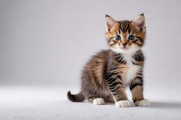 Obraz premium there is a small kitten sitting on a white surface 