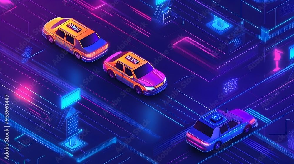 Poster of iot integrated taxis with automated fare calculation and smart technology for efficient convenien