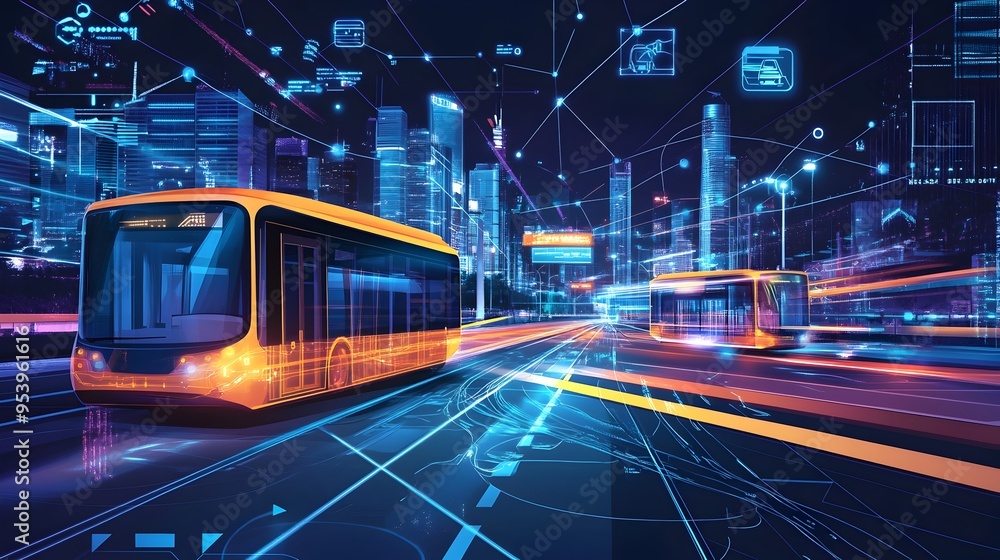 Poster conceptual of an advanced iot based public transportation system featuring dynamic scheduling and op
