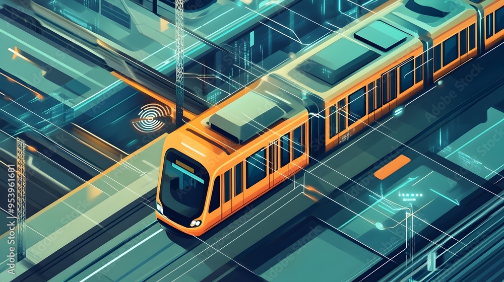 Poster innovative graphic depicting an iot based public transportation system with dynamic scheduling route