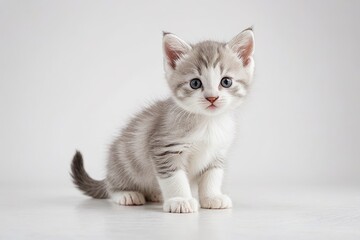 there is a small kitten sitting on a white surface                           