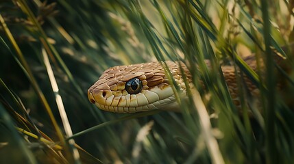 close up of snake in the grass