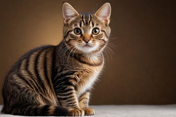 there is a cat sitting on a bed looking at the camera                         