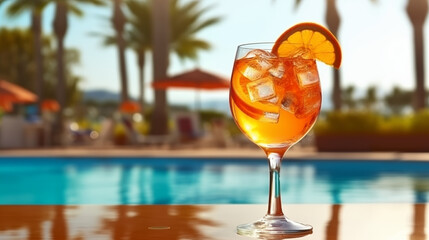Orange Cocktail with by the swimming pool in summer