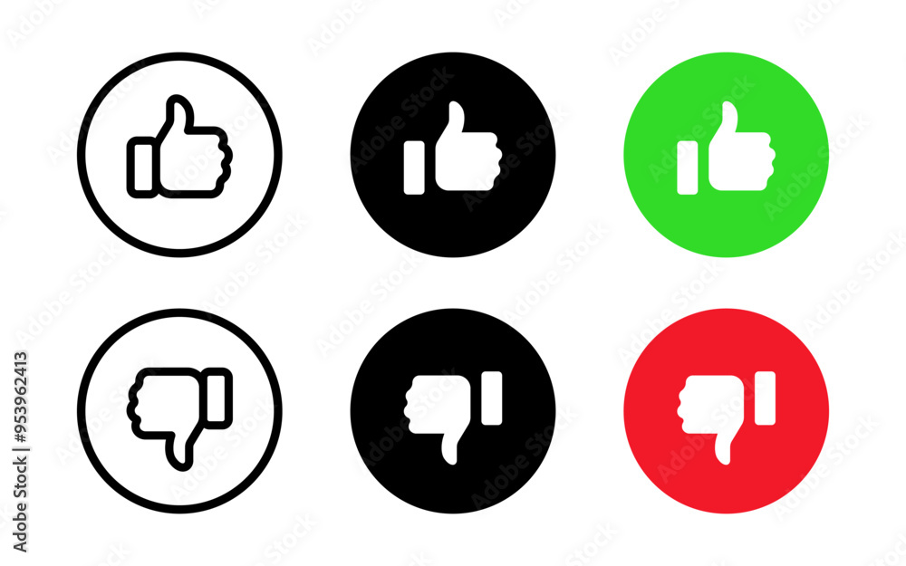 Poster thumbs up and thumb down button icon set. positive and negative symbol. like and dislike vector illu