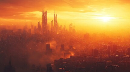 Sunset Over a Futuristic Cityscape