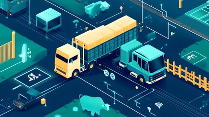 Innovative graphic depicting IoT powered transportation and logistics systems designed to enhance efficiency tracking and optimization in management