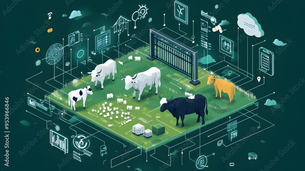Poster graphic depicting smart breeding systems that utilize iot internet of things technologies to optimiz