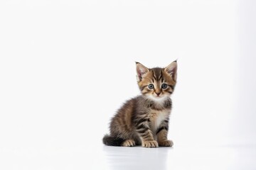 there is a small kitten sitting on a white surface                           