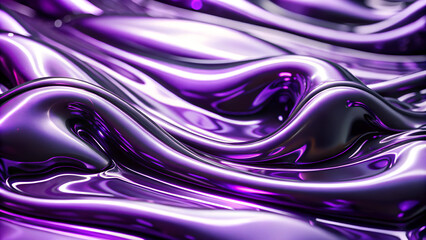 abstract background with purple liquid waves and fluid design in shiny chrome on black backdrop Generative AI