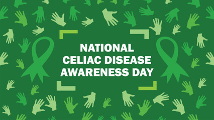 National Celiac Disease Awareness Day vector banner design with geometric shapes and vibrant colors on a horizontal background.