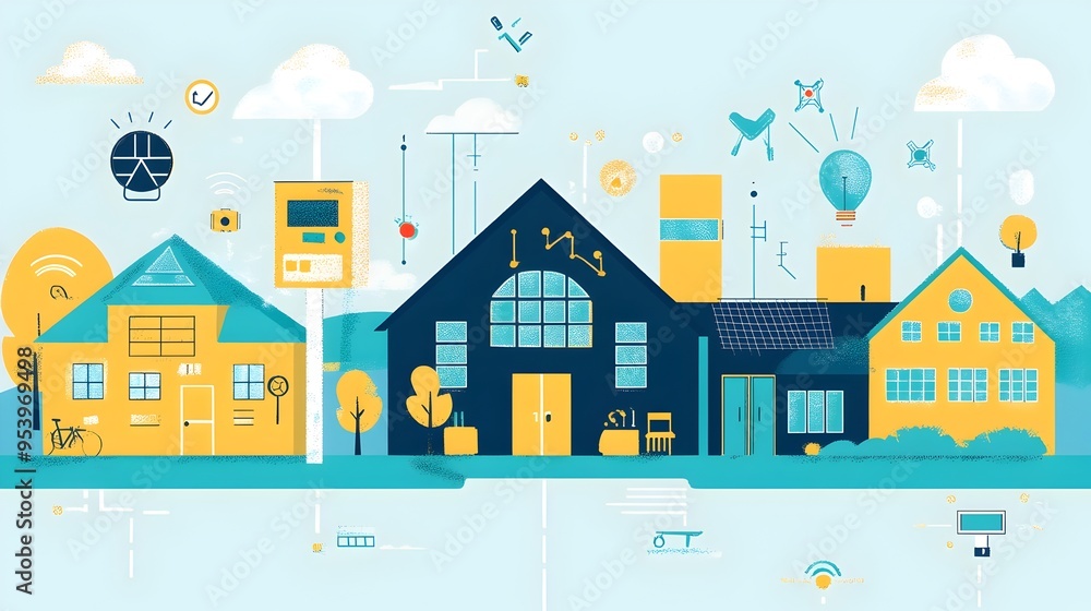 Aufkleber graphic depicting an iot enabled energy management system designed for optimizing energy efficiency 