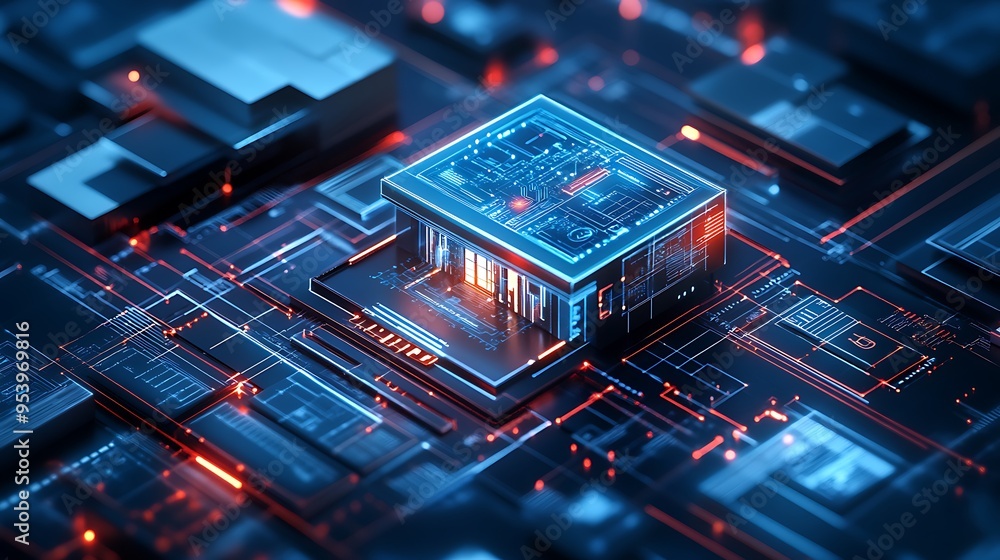 Aufkleber futuristic smart home with advanced automation and cutting-edge ai technology.