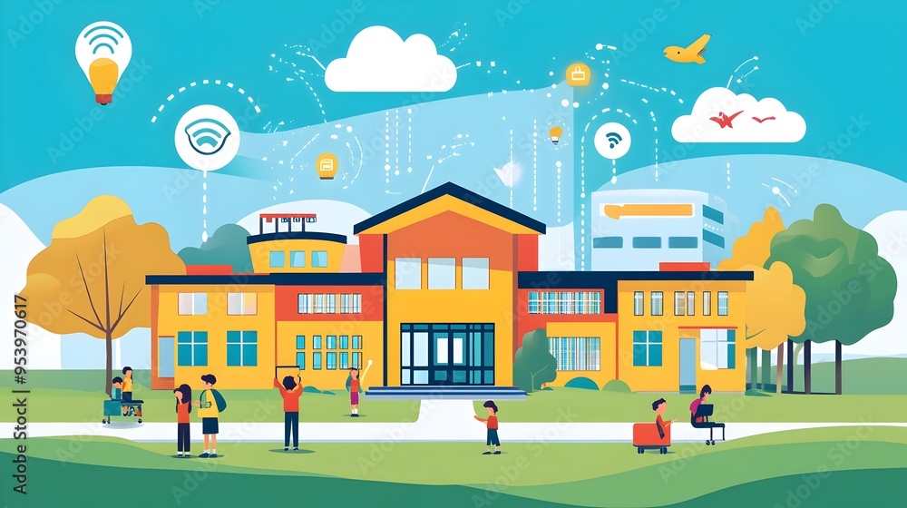 Poster innovative iot powered communication systems designed to seamlessly connect parents and schools enab