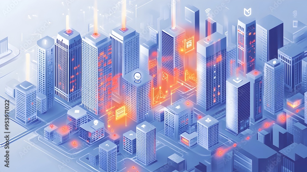 Poster a graphic depiction of iot enabled fire detection systems integrated within a smart building infrast