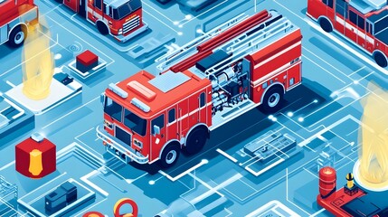 graphic showcasing innovative smart firefighting equipment and IoT technologies for advanced emergency response and public safety applications