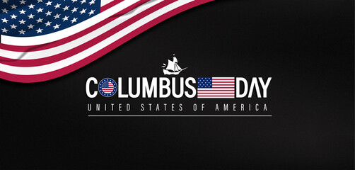 The USA flag is prominently featured, representing the spirit of Columbus Day and the celebration of American history