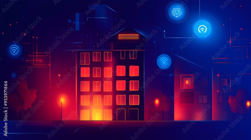 Poster graphic of a smart alarm system designed for fire emergencies utilizing iot internet of things techn