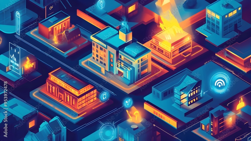 Poster advanced iot based fire risk assessment tools designed to enhance building safety and management fea