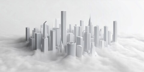 Fototapeta premium Isometric White City Model, Clean Aerial View of Simplified Urban Layout, Buildings and Streets in a Minimalist Style, Monochrome Architecture Design