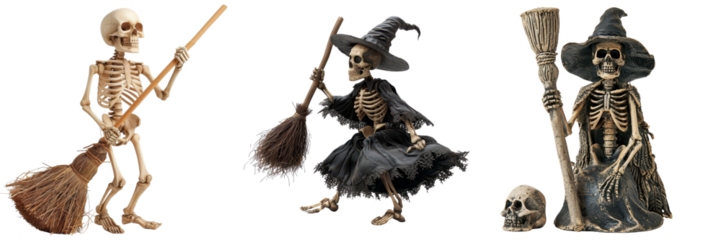 Halloween Skeleton Witches with Broomsticks
