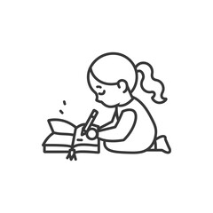 A young girl with a ponytail writing in a book