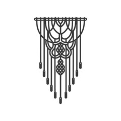 Black and White Line Art Illustration of a Macrame Wall Hanging