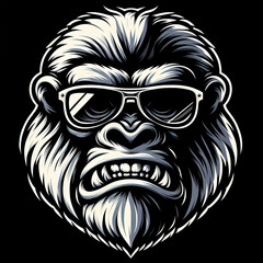 Obraz premium Gorilla with Sunglasses - Bold Black and White Illustration