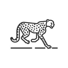 Black and White Line Drawing of a Cheetah Walking