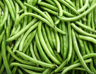Close up Lots of green beans. green beans fresh vegetable background concept.