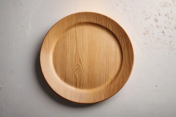 there is a wooden plate on a wall with a white wall                         