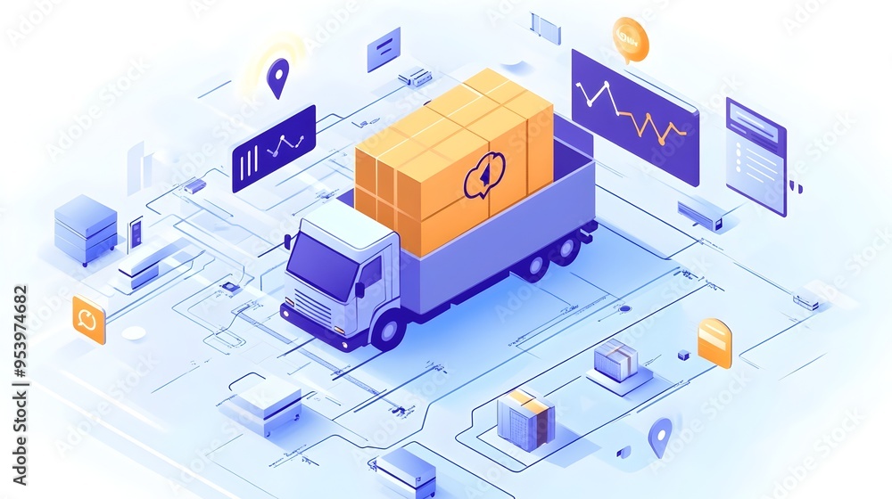 Poster innovative graphic depicting real time data analytics for improved parcel delivery and logistics thr