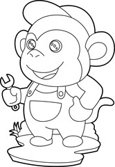 Monkey Craftsman Wrench Animal Vector Graphic Art Illustration