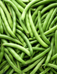 Close up Lots of green beans. green beans fresh vegetable background concept.