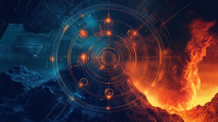 Fototapeta premium Abstract Digital Art: Cosmic Fire and Digital Interface