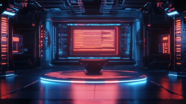 Cyberpunk technology room theme stage podium high tech background wallpaper AI generated image