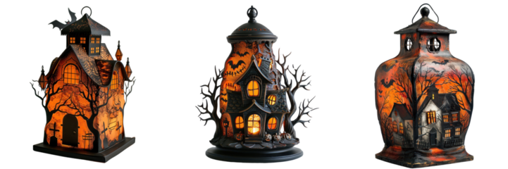 Halloween haunted house lanterns decoratitransparent background