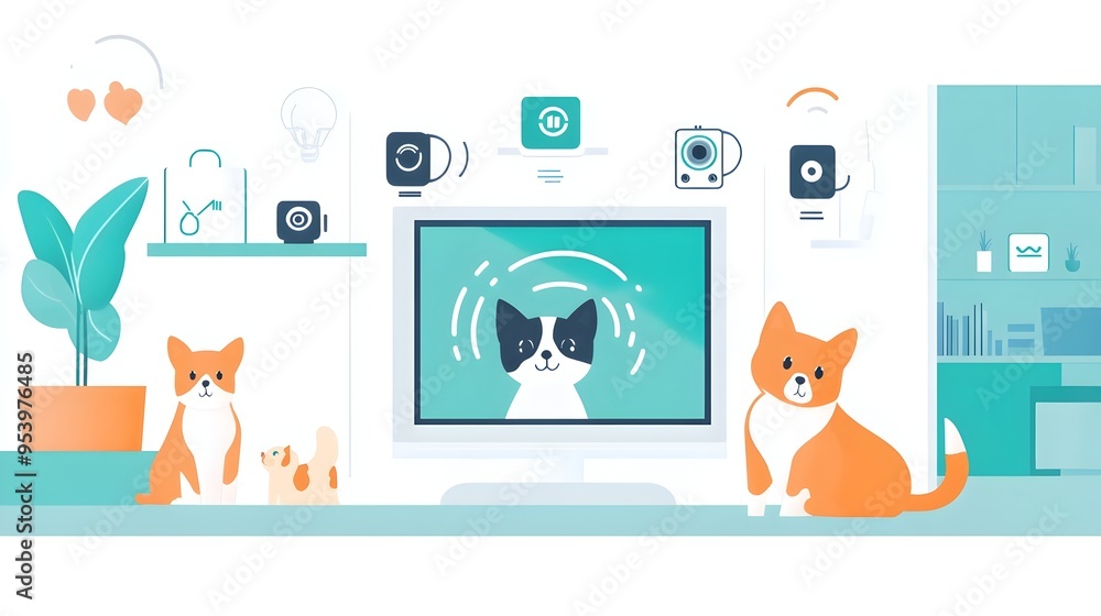 Aufkleber of iot connected designed for remote monitoring and surveillance of pets in a smart home environment