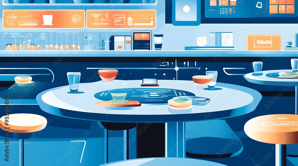 Poster wireless enabled smart tables with digital menus for modern dining and work spaces graphic of iot co