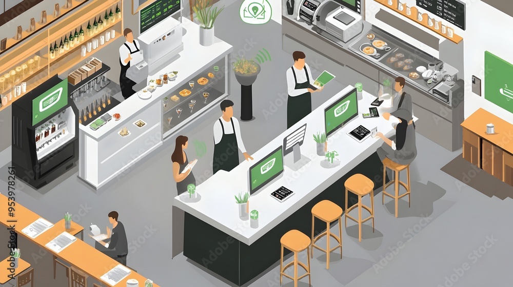 Poster detailed graphic of a smart payment and billing system integrated with iot technology for efficient 