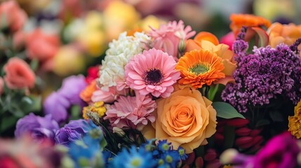 Obraz premium A vibrant array of colorful flowers at a bustling market in spring, celebrating the beauty of nature in full bloom