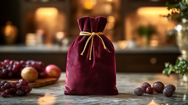 Elegant red velvet pouch tied with a golden cord