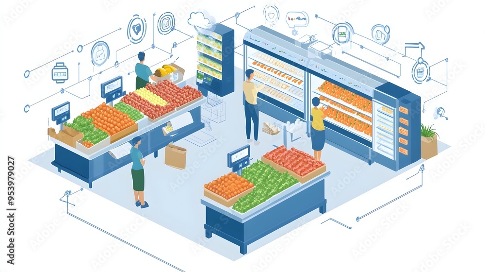 Poster graphic depicting an iot connected system for monitoring and controlling the temperature and storage