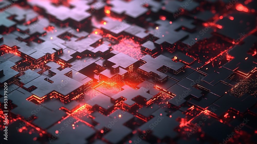 Poster abstract digital network with red glow