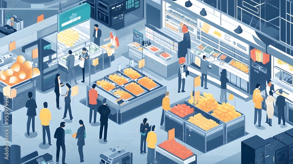 Poster innovative graphic showcasing an iot based crowd management and flow control system designed for fre