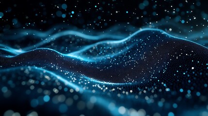 Abstract Blue and White Digital Wave with Blurred Lights